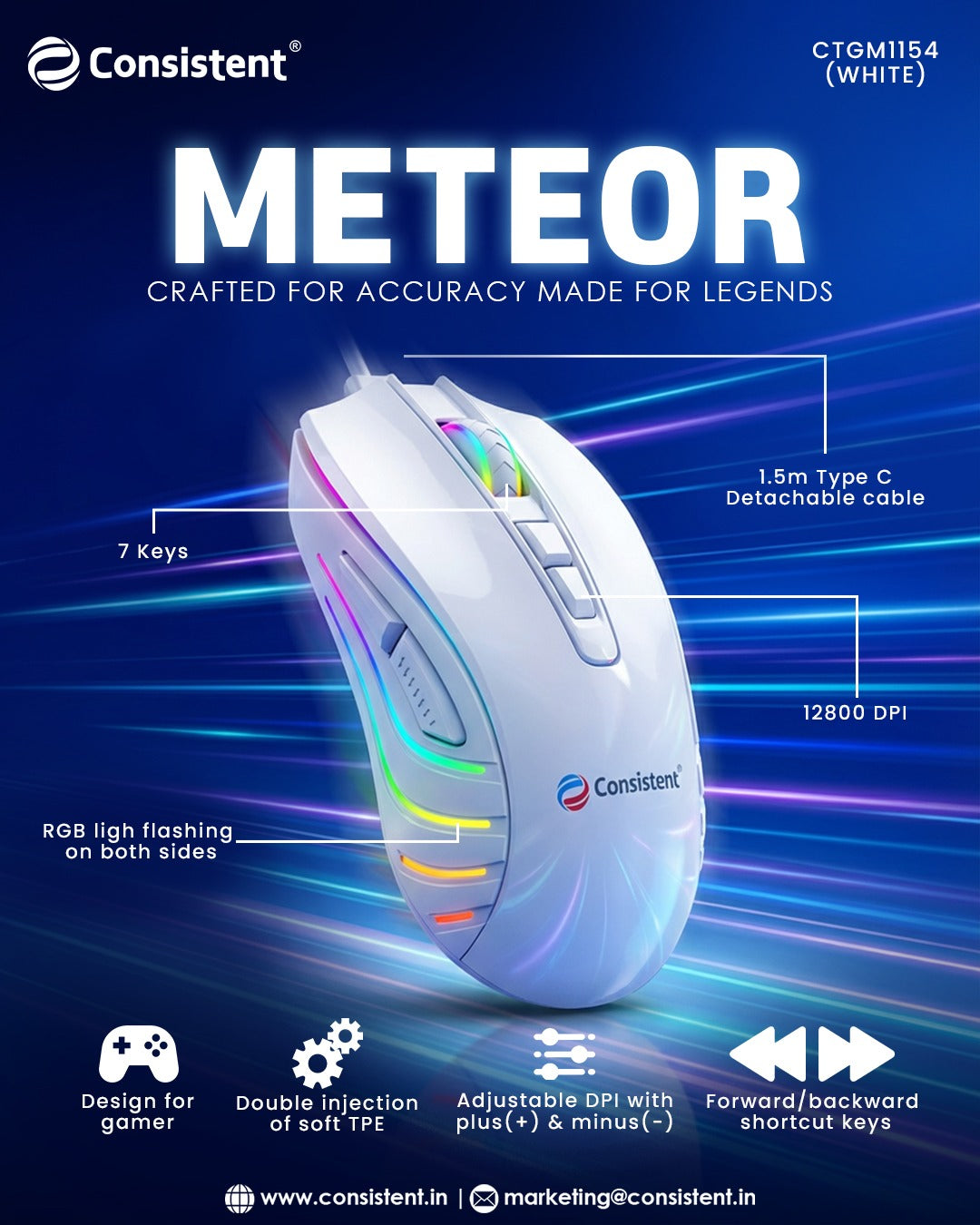 Con Meteor Wired Gaming Mouse(CTGM1154)White
