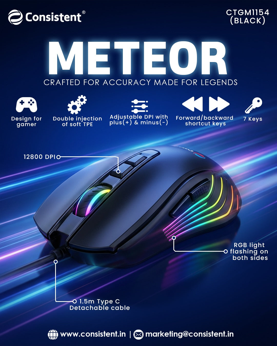 Con Meteor Wired Gaming Mouse(CTGM1154)Black