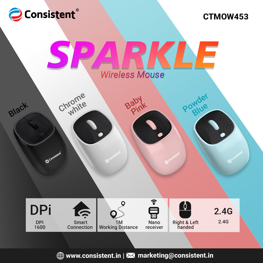 Consistent Sparkle Wireless Mouse 2.4G Portable Mobile Optical Office Mouse with USB MOW4513