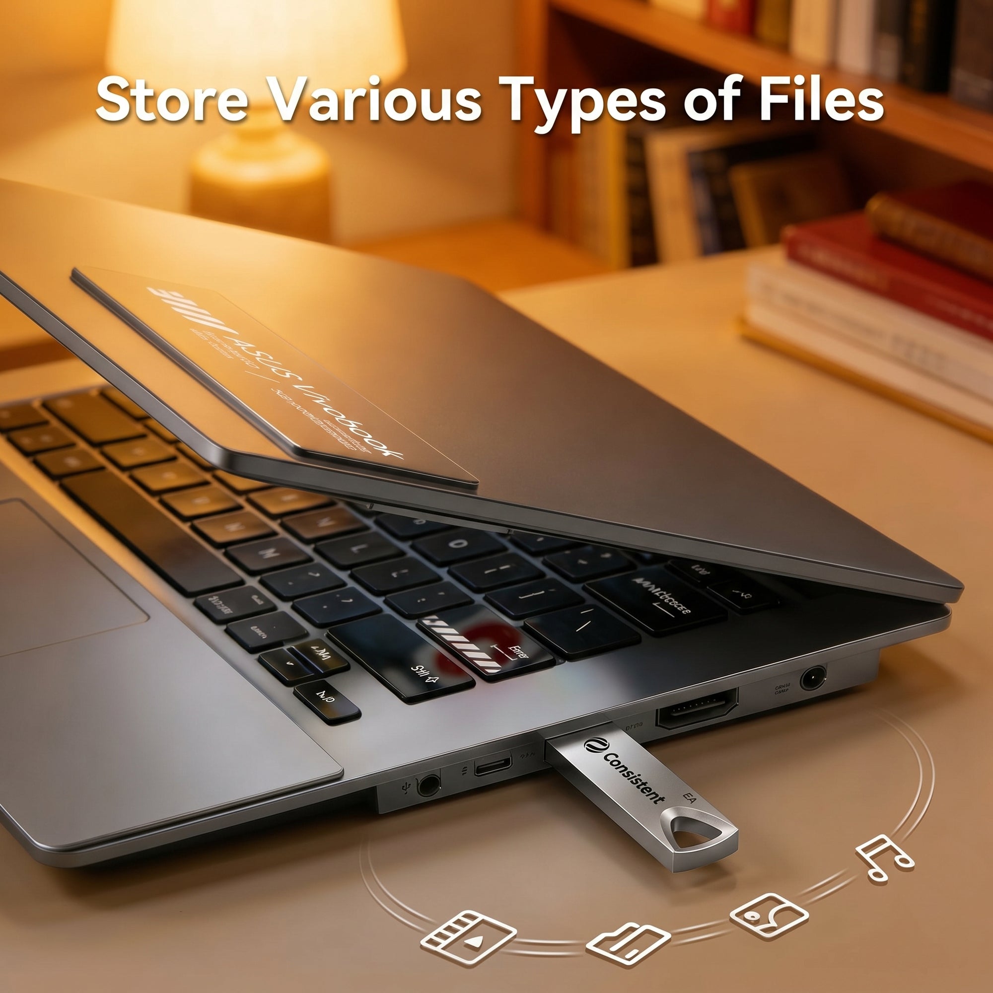 Consistent 128 GB grey USB 3.0 pen drive with sleek design and 5-year warranty, shown in close-up view