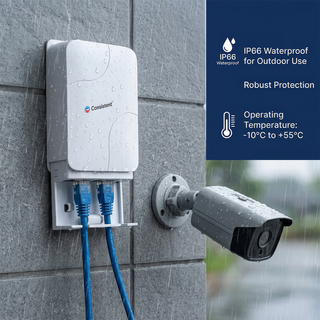 Everest Store POE Extender CT-PEX-103 showing network ports and setup, used to extend Power over Ethernet connections.