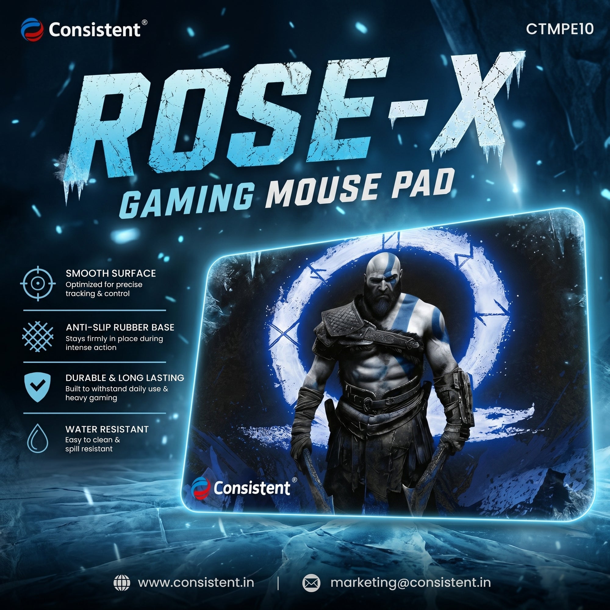 Everest Store Rose-X Gaming Mouse Pad featuring a vibrant rose design, smooth surface, and non-slip rubber base for precision.