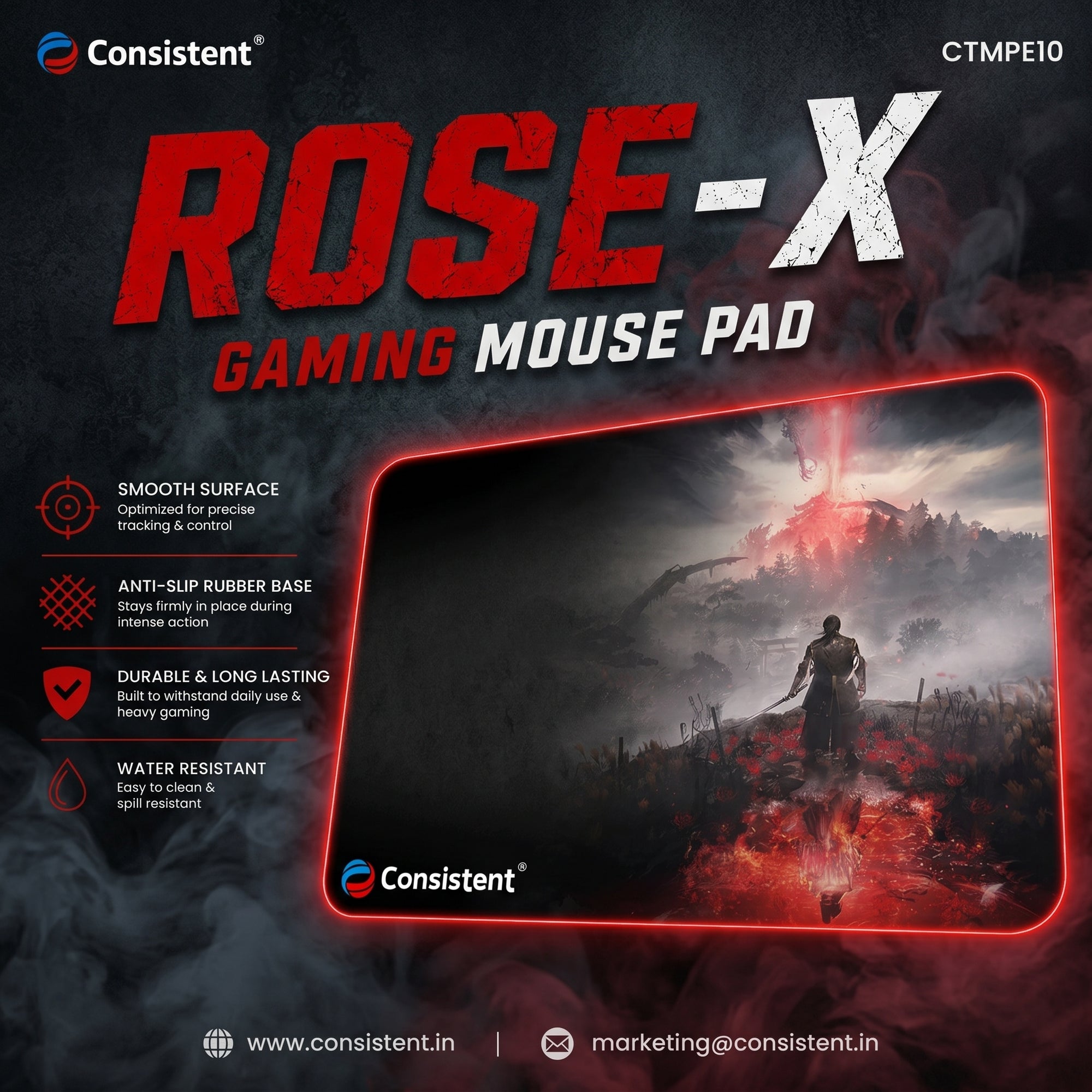 Rose-X Gaming Mouse Pad by Everest Store with a floral rose design, featuring a smooth surface for precise gaming control.