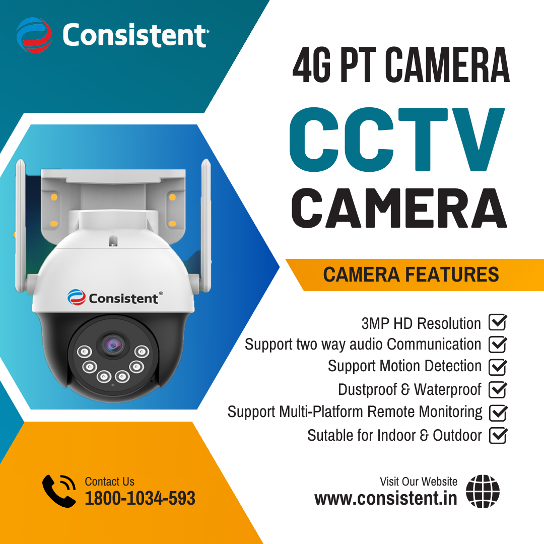 Consistent 4G PT Camera, 3MP HD Resolution with Two Way Audio Communication, Resolution Video, 4G Sim Card Support, 2-Way Talk, Human Body Detection, Full-Color Night Vision (CT-CM-3MP4GPT)