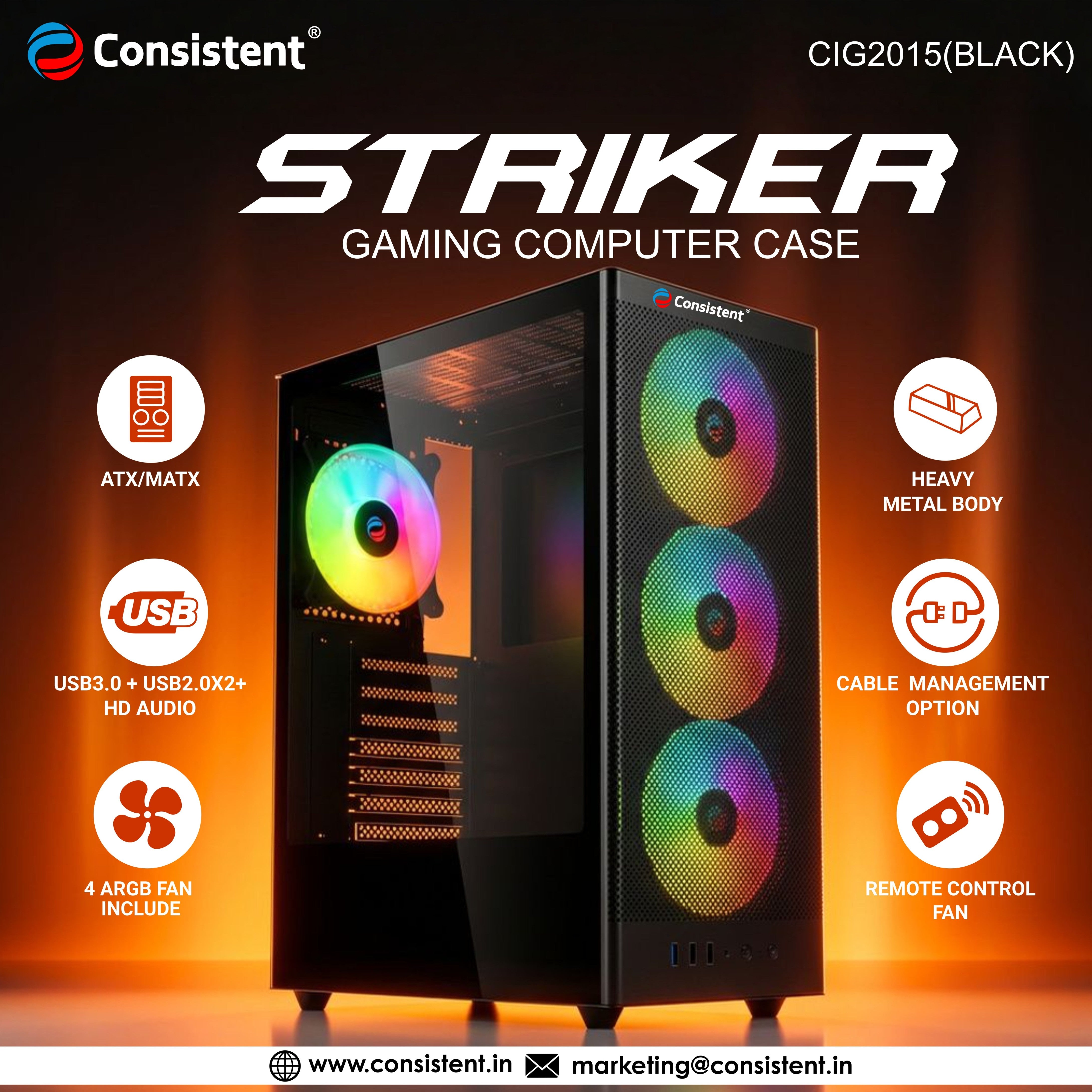 Consistent STRIKER Gaming Computer Case BLACK (CIG2015)