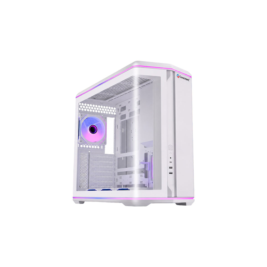White TITTAN Mid-Tower Gaming Cabinet with tempered glass side panel, designed for gaming PCs, by Everest Store.