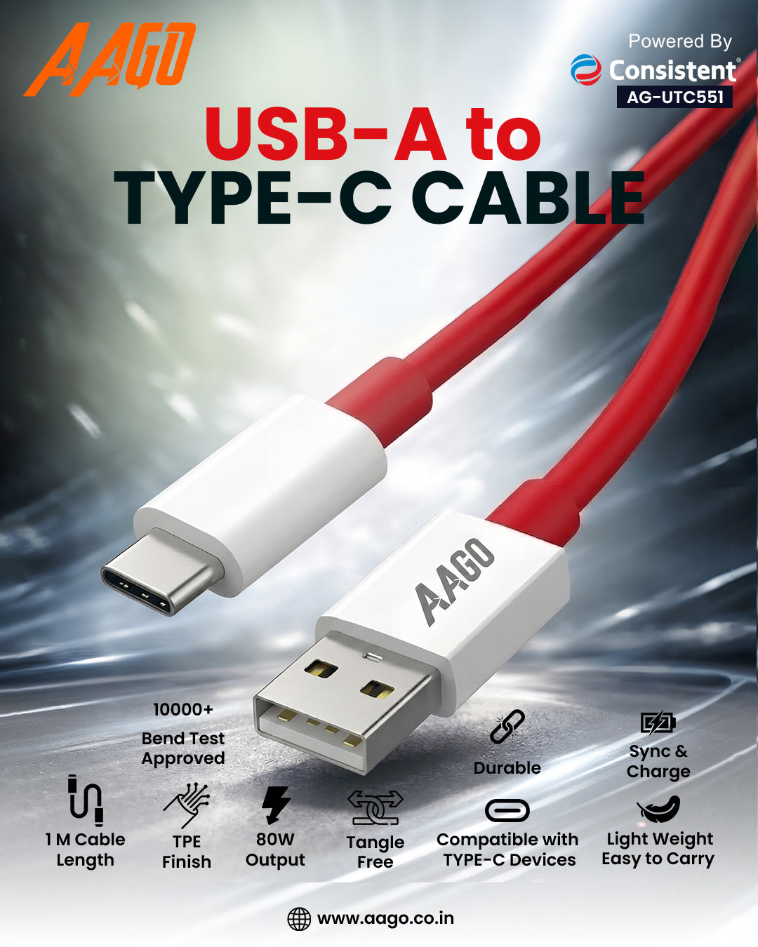 AAGO Charging Cable | USB-A to TYPE-C CABLE| (AG-UTC551)