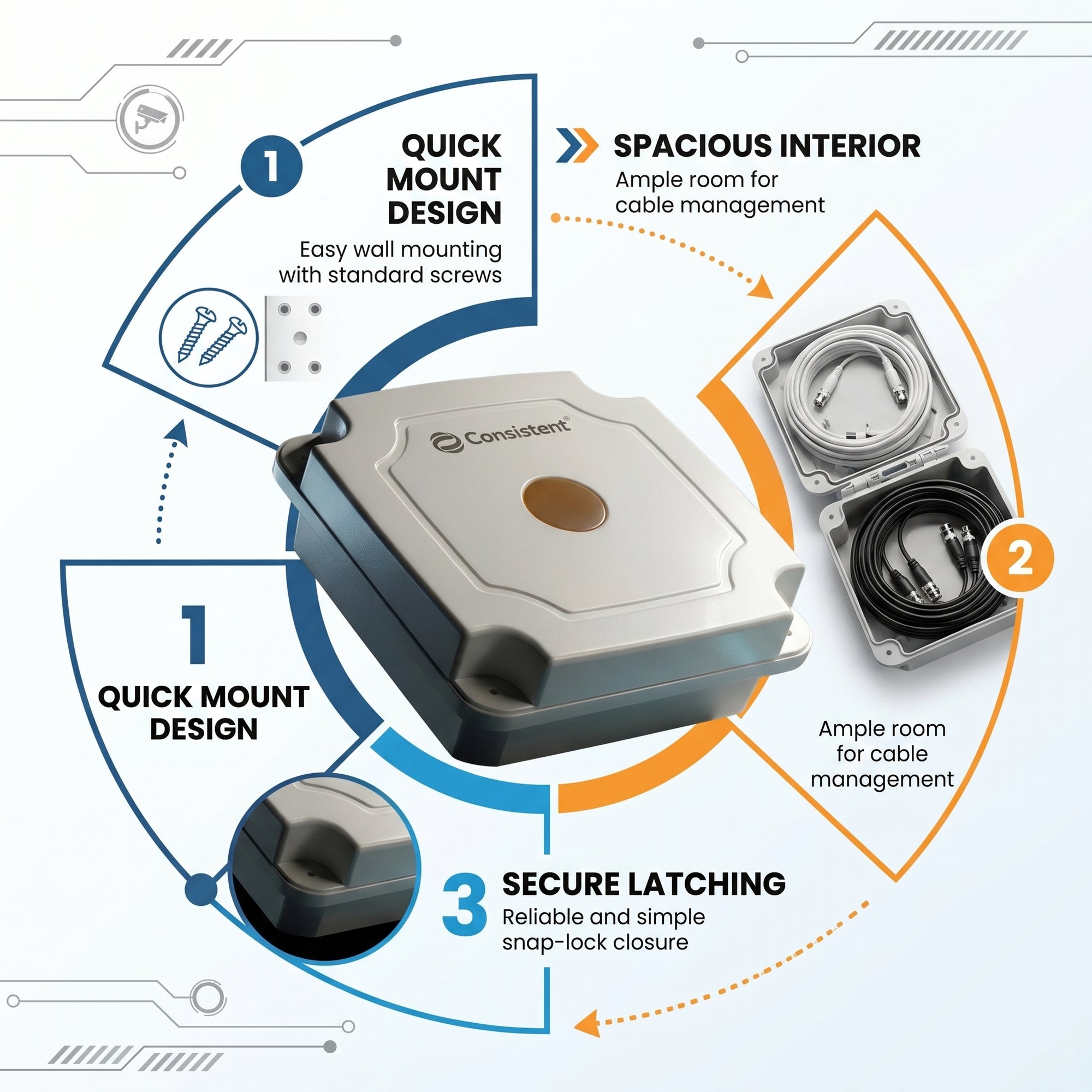 Everest Store Consistent CCTV Junction Box 4×4, weatherproof metal enclosure with cable entry points for security camera systems.