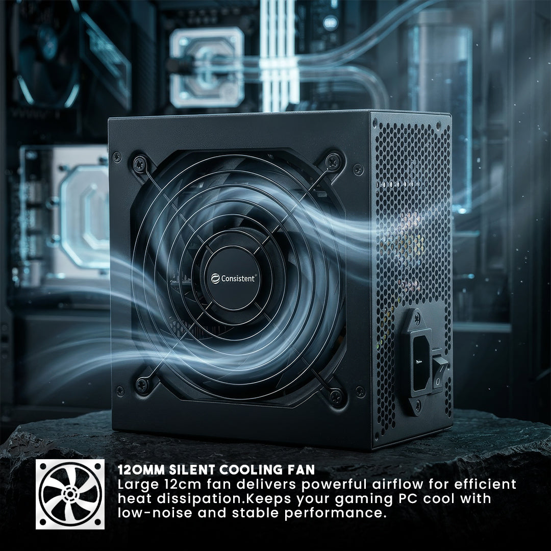 Everest Store Consistent Vajra Power 700W gaming power supply with 80 Plus Bronze certification, shown with cables and connectors.