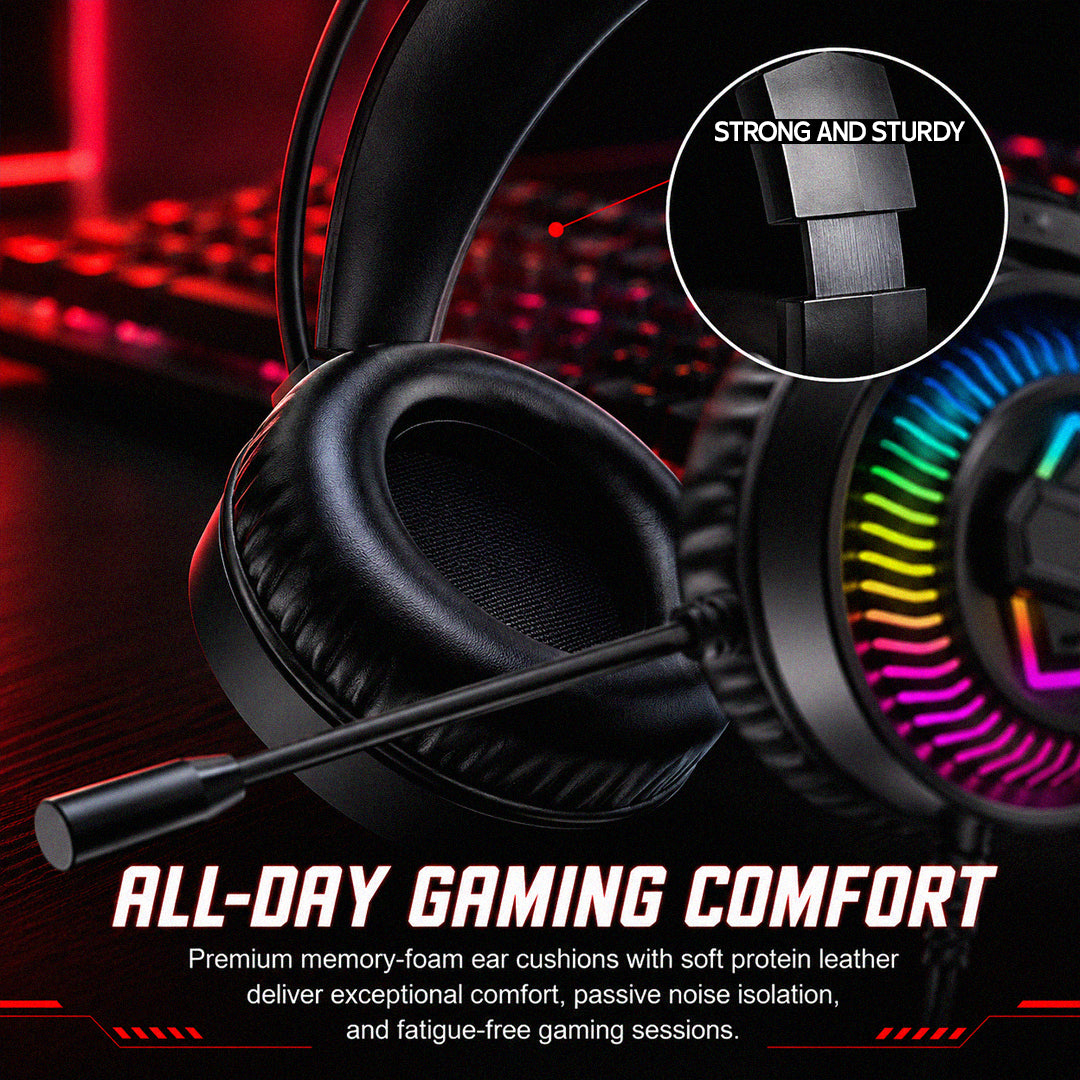 Consistent Wave Wired Gaming Headphone with RGB Lighting, Omnidirectional Mic, USB + 1.8m Cable | CT-GH-RO40