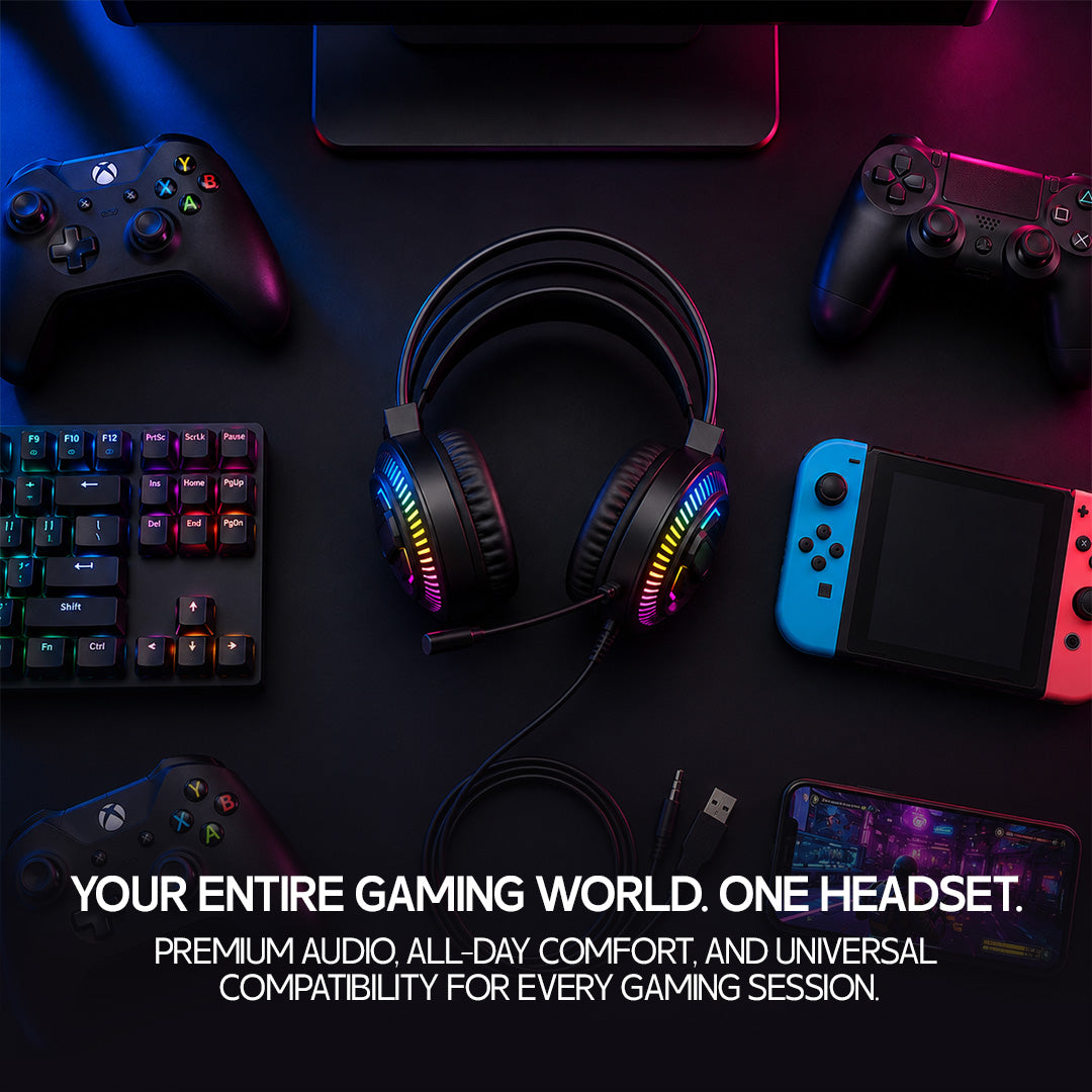 Consistent Wave Wired Gaming Headphone with RGB Lighting, Omnidirectional Mic, USB + 1.8m Cable | CT-GH-RO40