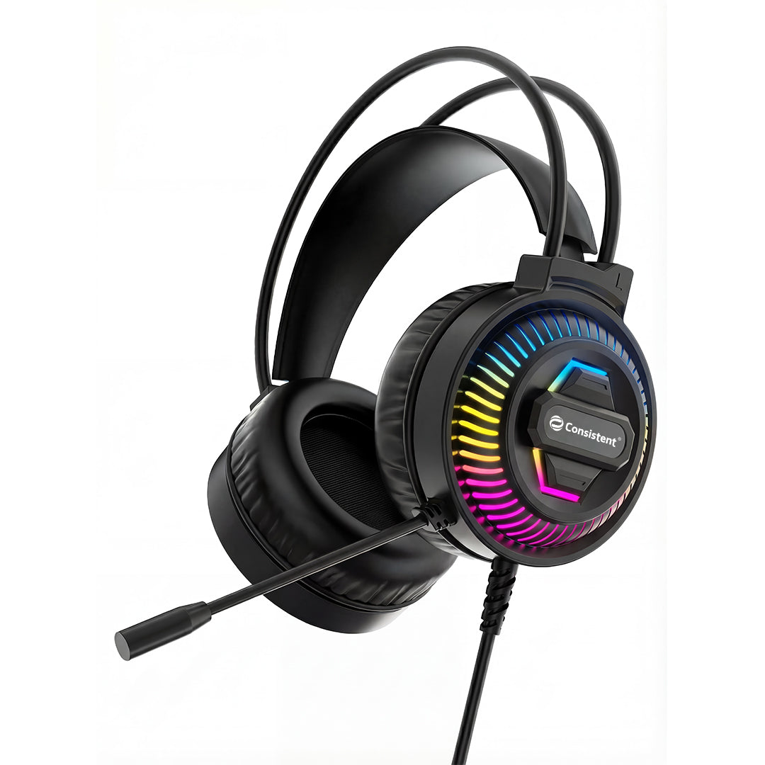 Consistent Wave Wired Gaming Headphone with RGB Lighting, Omnidirectional Mic, USB + 1.8m Cable | CT-GH-RO40