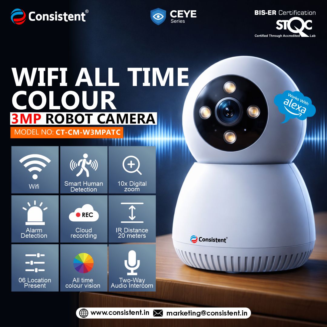 Consistent Wireless Wi-Fi 3MP Mini Robot Camera CEYE Series | Pan Tilt | Smart Human Detection | CT-CM-W3MPATC